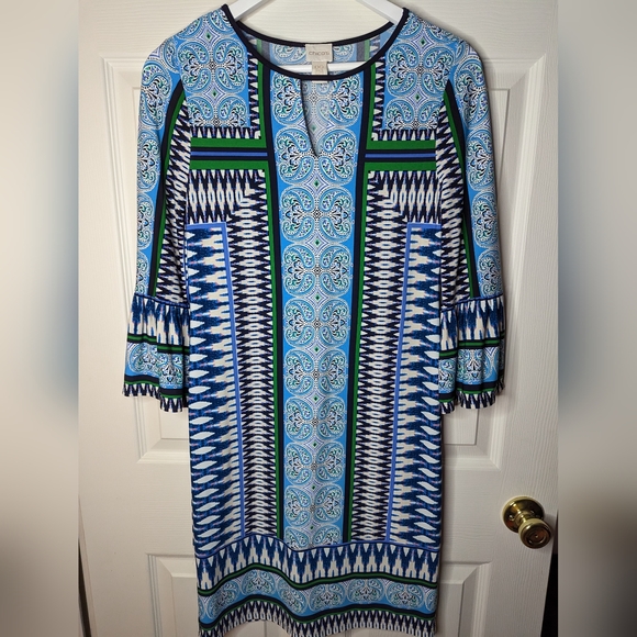 Chico's Dresses & Skirts - Chico's blue multicolor print three quarter length sleeves dress size 00